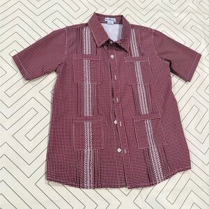 Blue Quail Maroon and White Checkered Guayabera Fishing Shirt
